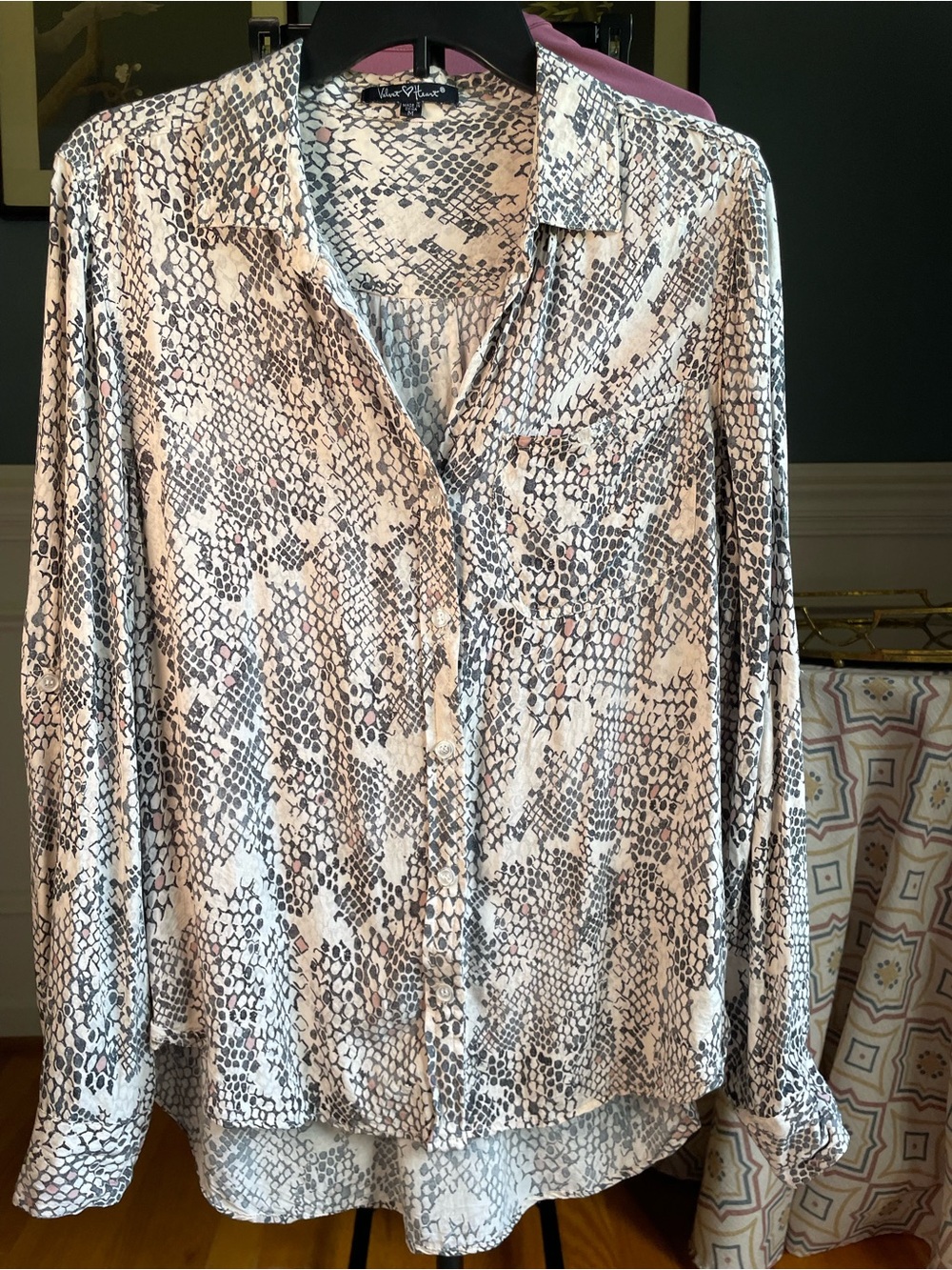 Velvet Heart Neutral Snake-Print Button-Down Blouse